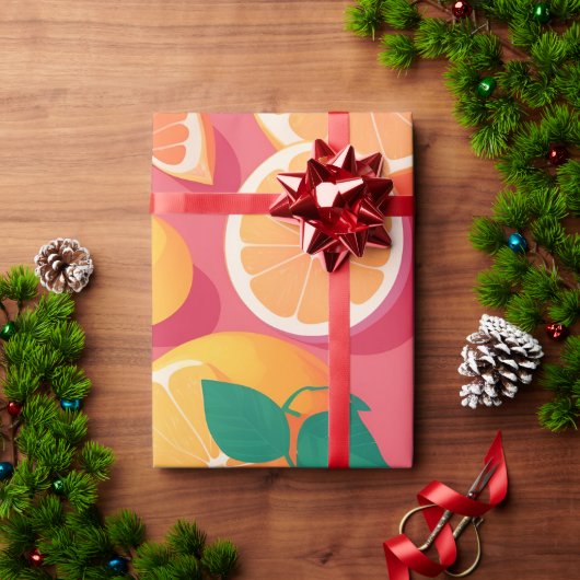 Grapefruit Retro Kleurrijk Gepersonaliseerd Patroo Cadeaupapier (Feestdagen Geschenken)