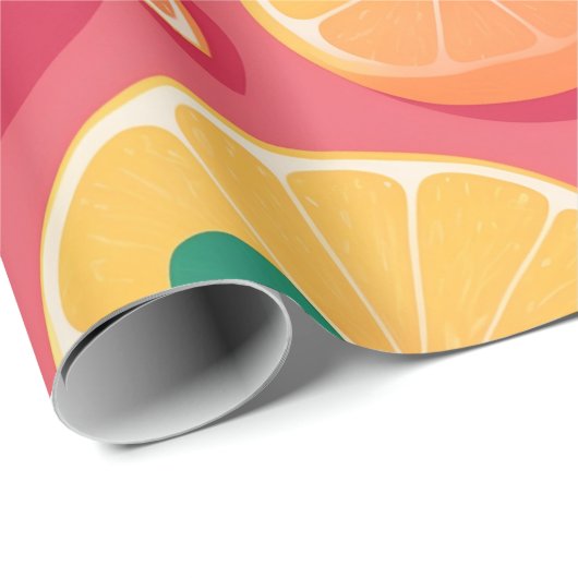 Grapefruit Retro Kleurrijk Gepersonaliseerd Patroo Cadeaupapier (Rol Hoek)