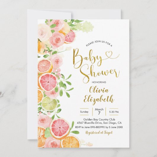 Grapefruitsap Citrus Baby shower Kaart (Voorkant)