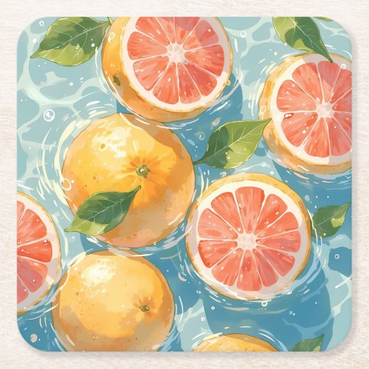 Grapefruitscheut Vierkante Kartonnen Onderzetter (Voorkant)