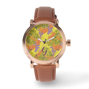 GRAPEN, DRUIVEN, GEEL PAARSE MONOGRAM HORLOGE