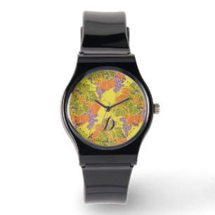 GRAPEN, DRUIVEN, GEEL PAARSE MONOGRAM HORLOGE