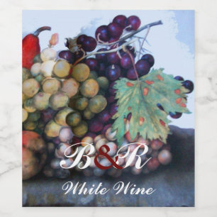 GRAPES, GRAPEVINES, PEARS, White Wine Tasting Part Wijn Etiket