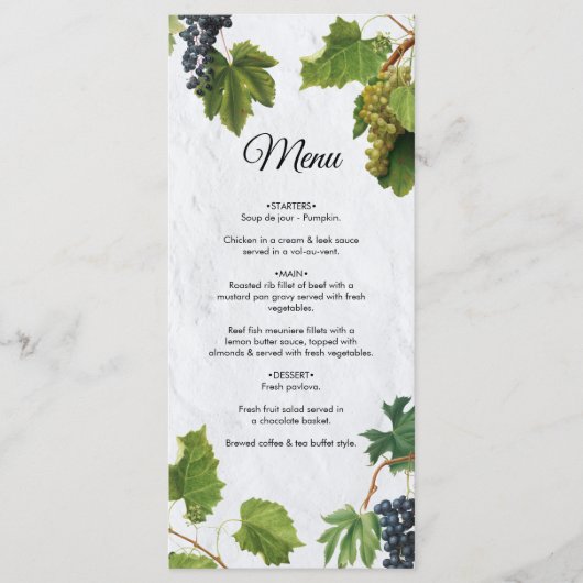 Grapes Vineyard Mediterranean Greek Island Wedding Menu (Voorkant)