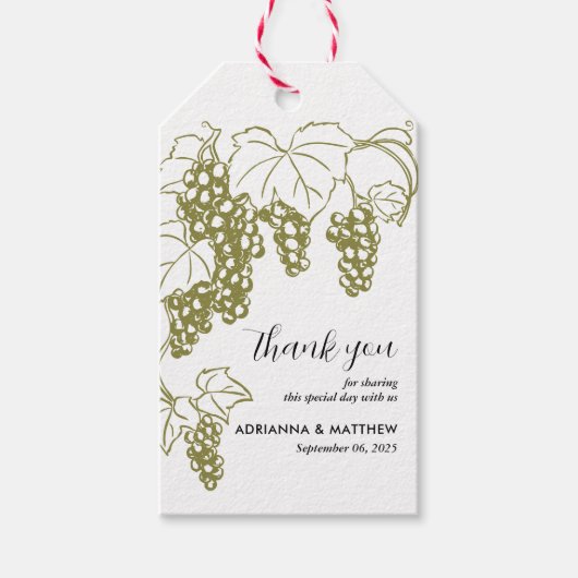 Grapevine Elegant bruiloft Dank u | wijngaard Cadeaulabel (Voorkant)