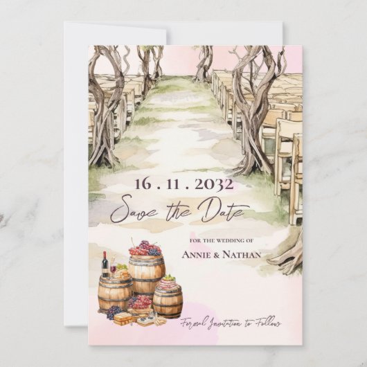 Grapevine-geïnspireerde rustieke chique wijnmakeri save the date (Voorkant)