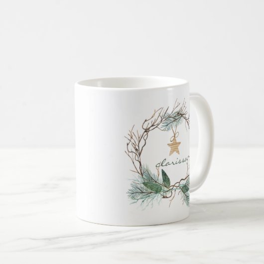 Grapevine WreatPine Branches Star Monogram Mok (Voorkant rechts)