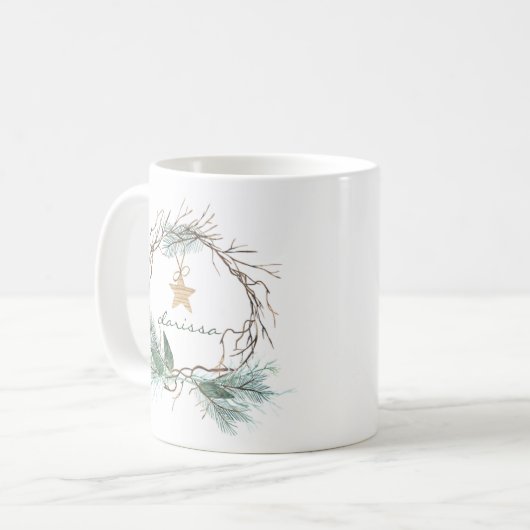 Grapevine WreatPine Branches Star Monogram Mok (Voorkant links)