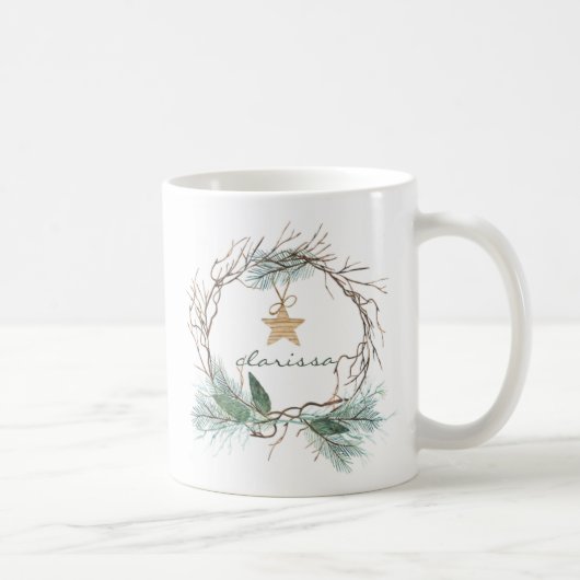 Grapevine WreatPine Branches Star Monogram Mok (Rechts)