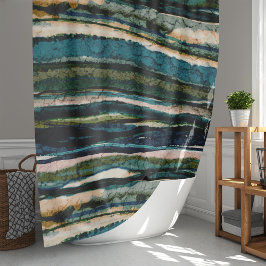 Graphic Blauw Groen Crème Abstract Douchegordijn