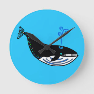 Graphic Blue WHALE - Oceaanblauw - Wildlife Ronde Klok
