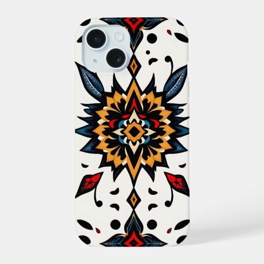 Graphic Folk Art Starburst Phone Case iPhone 15 Hoesje (Achterkant)