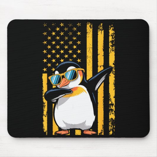 Graphic Penguin Retro American Flag Funny Penguin Muismat (Voorkant)