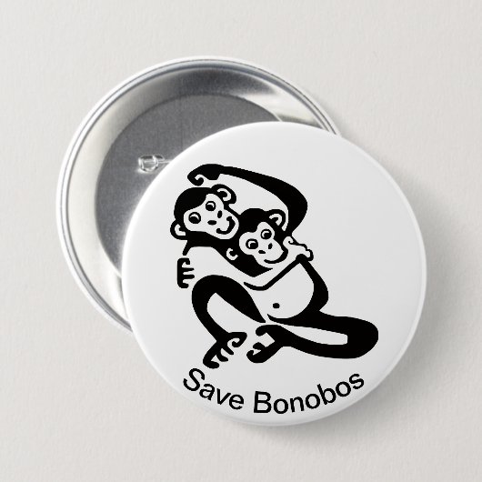 Graphic -Save BONOBOS - Chimpansee - Wildlife - Ronde Button 7,6 Cm (Voorkant /achterkant)