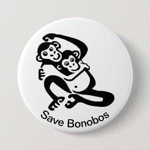 Graphic -Save BONOBOS - Chimpansee - Wildlife - Ronde Button 7,6 Cm