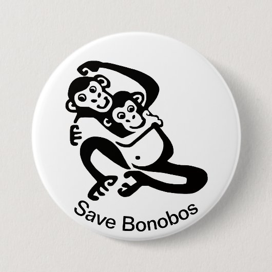 Graphic -Save BONOBOS - Chimpansee - Wildlife - Ronde Button 7,6 Cm (Voorkant)