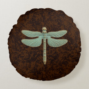 Graphic Stijl Patina Dragonfly Groen Bruin Rond Kussen