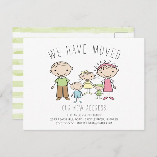 Graphique à bâtons mignons Faire-part de déplaceme (Devant / Derrière)