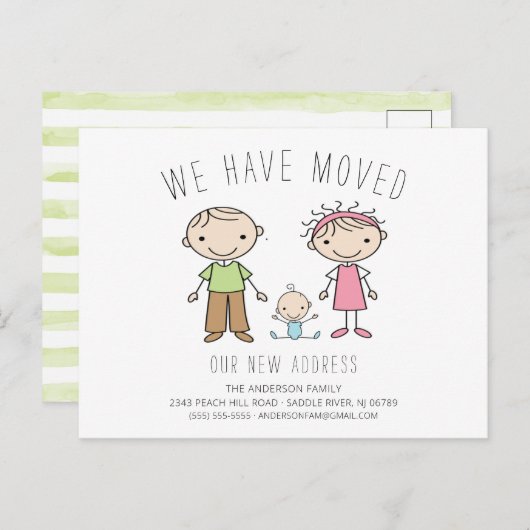 Graphique à bâtons mignons Faire-part de déplaceme (Devant / Derrière)