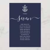 Graphique de numéros de table nautique bleu marine (Dos)