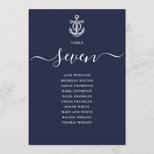 Graphique de numéros de table nautique bleu marine (Devant)
