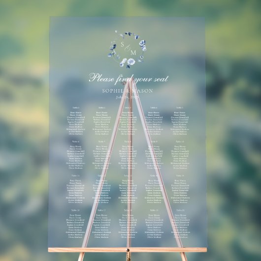 Graphique de placement de mariage floral bleu pous (Neutre)