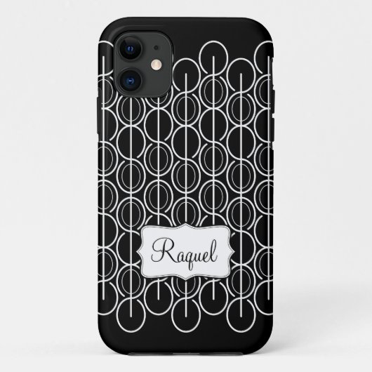 Graphique ovale lié coque iphone de nom noir et bl (Dos)