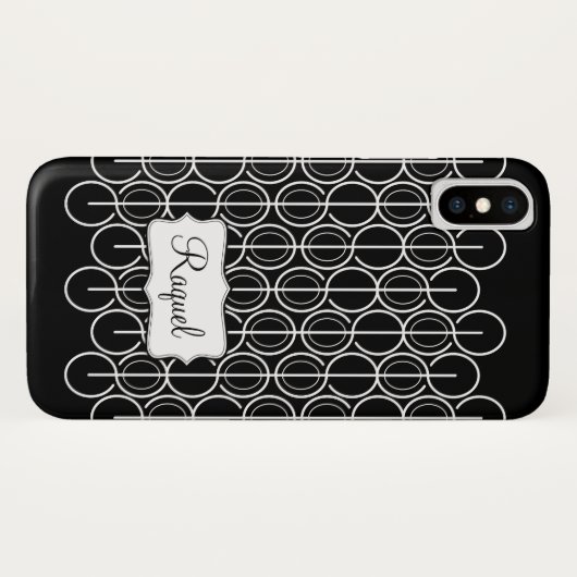 Graphique ovale lié coque iphone de nom noir et bl (Dos (Horizontal))