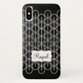 Graphique ovale lié coque iphone de nom noir et bl (Dos)