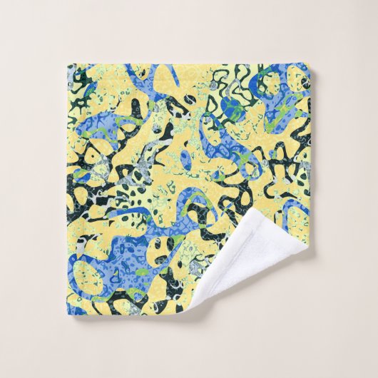 Graphisme bleu jaune noir pointé Abstraction (Gant de toilette)