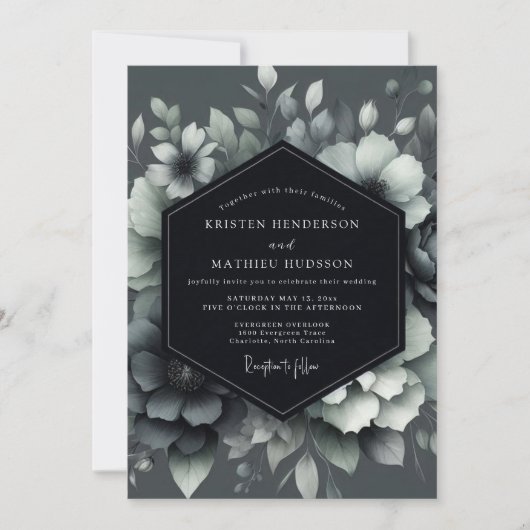 Graphite Shadowy Bloom Wedding Kaart (Voorkant)