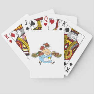 Grapige Bezige Serveerster Overwerkte Server Pokerkaarten