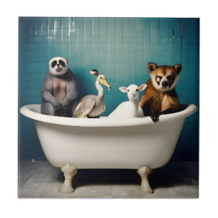 Grapige dieren in de badkamer tegeltje