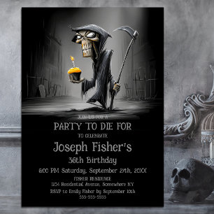 Grapige Grim Reaper met Cupcake Verjaardagsfeestje Kaart