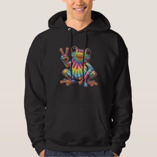 Grapige Kikkerliefhebber Tie-Dye Kikker Vredesteke Hoodie