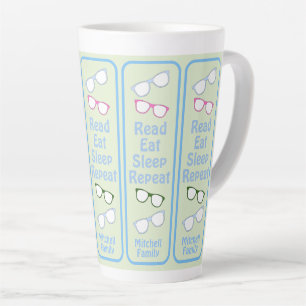 Grapige Lees Eet Slaap Herhaal Bril NAAM Lg Latte Mok