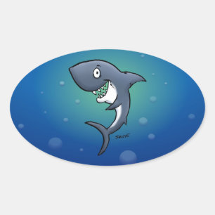 Grapje Funny Shark op Blue Background Ovale Sticker