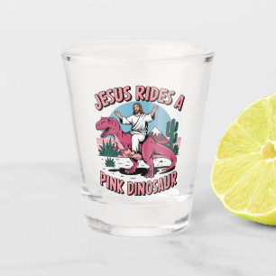 Grapjes over Jezus, Jezus rijdt op een roze dinosa Shot Glas