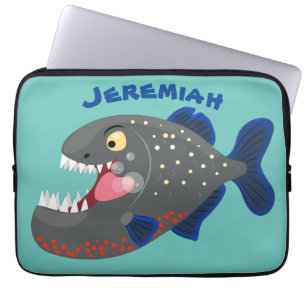 Grapjige piranha cartoon illustratie laptop sleeve