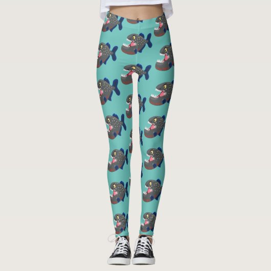 Grapjige piranha cartoon illustratie leggings (Voorkant)