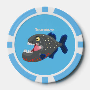 Grapjige piranha cartoon illustratie poker chips