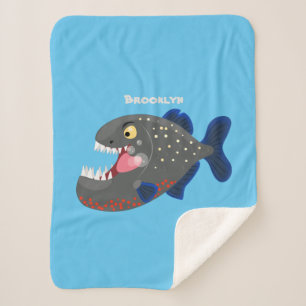 Grapjige piranha cartoon illustratie sherpa deken