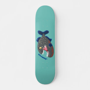 Grapjige piranha cartoon illustratie skateboard