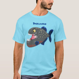 Grapjige piranha cartoon illustratie t-shirt