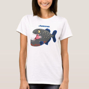 Grapjige piranha cartoon illustratie t-shirt