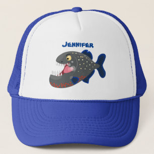Grapjige piranha cartoon illustratie trucker pet
