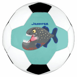 Grapjige piranha cartoon illustratie voetbal