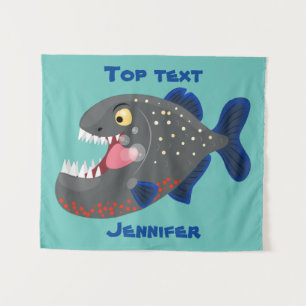 Grapjige piranha cartoon illustratie wandkleed