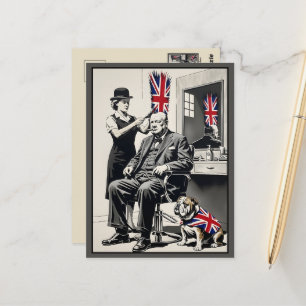 Grapkleurige Union Jack Churchill Kunstwerken Briefkaart
