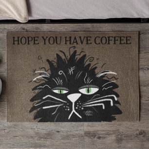 Grapny Black Cat Hope je hebt koffie Welkom Deurmat